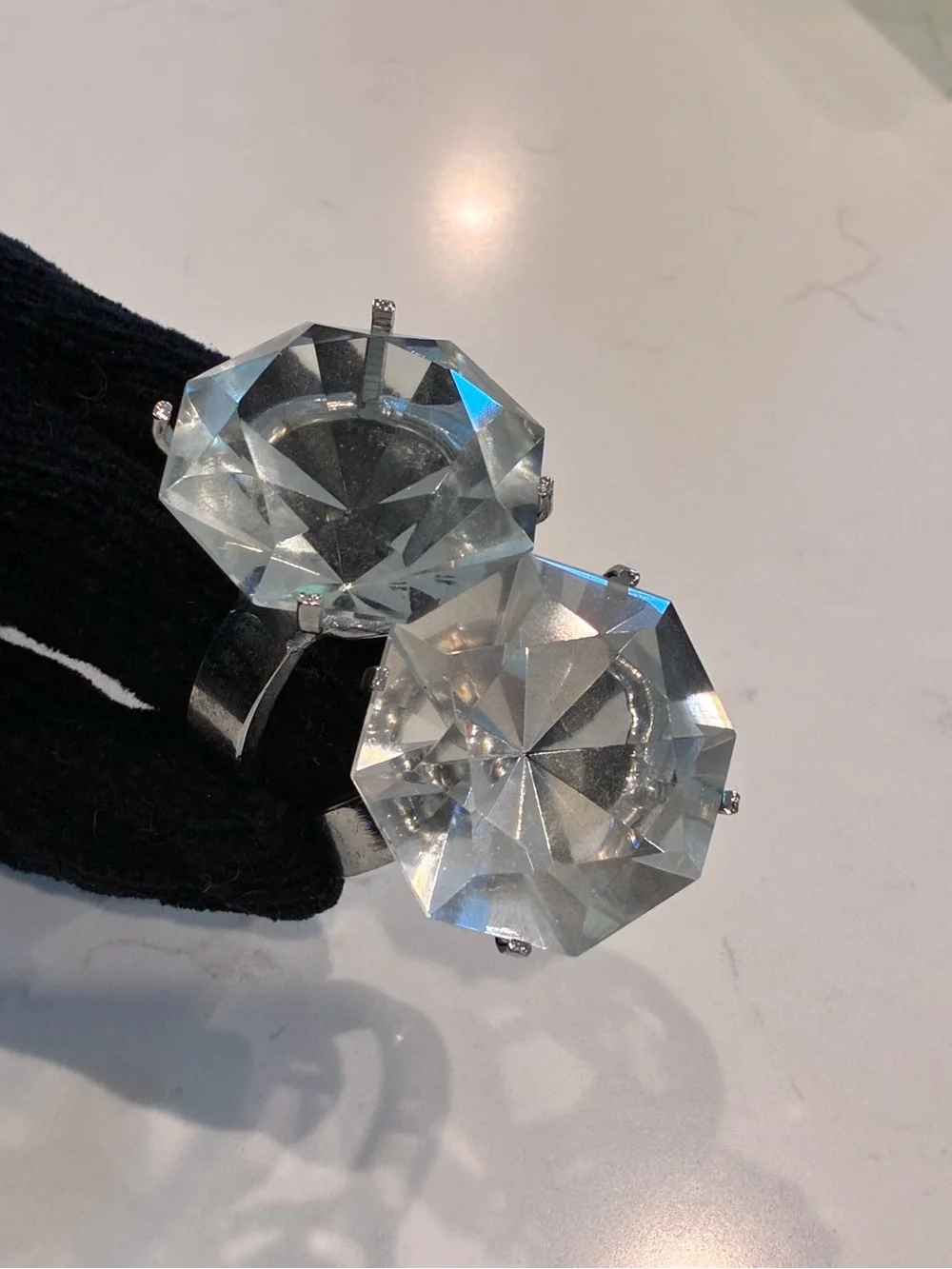 Vintage Giant Glass Diamond Ring Napkin Holders / Paperweights (Set of 2)
